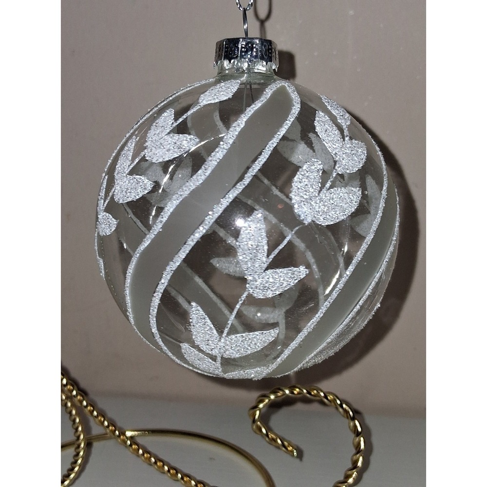 Lenox Clear Glass Christmas Ornament 3.5" Silver Frosted Leaf Vine Ball